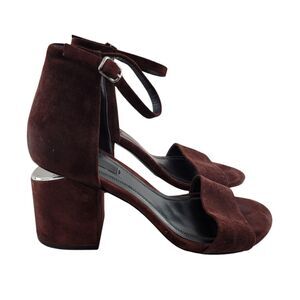 Alexander Wang Abby Sandals Size 39 9 Brown Suede Ankle Strap Cut Out Block Heel